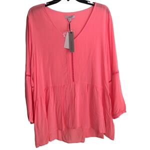 Calvin Klein Tunic Top Women's Size XL Shell Pink Peplum Hem Long Sleeve Popover